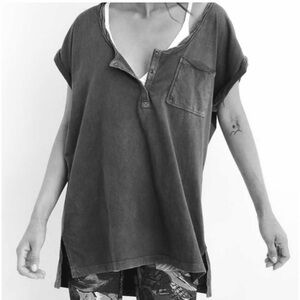 Aerie Oversized Henley T-Shirt (2) black and white